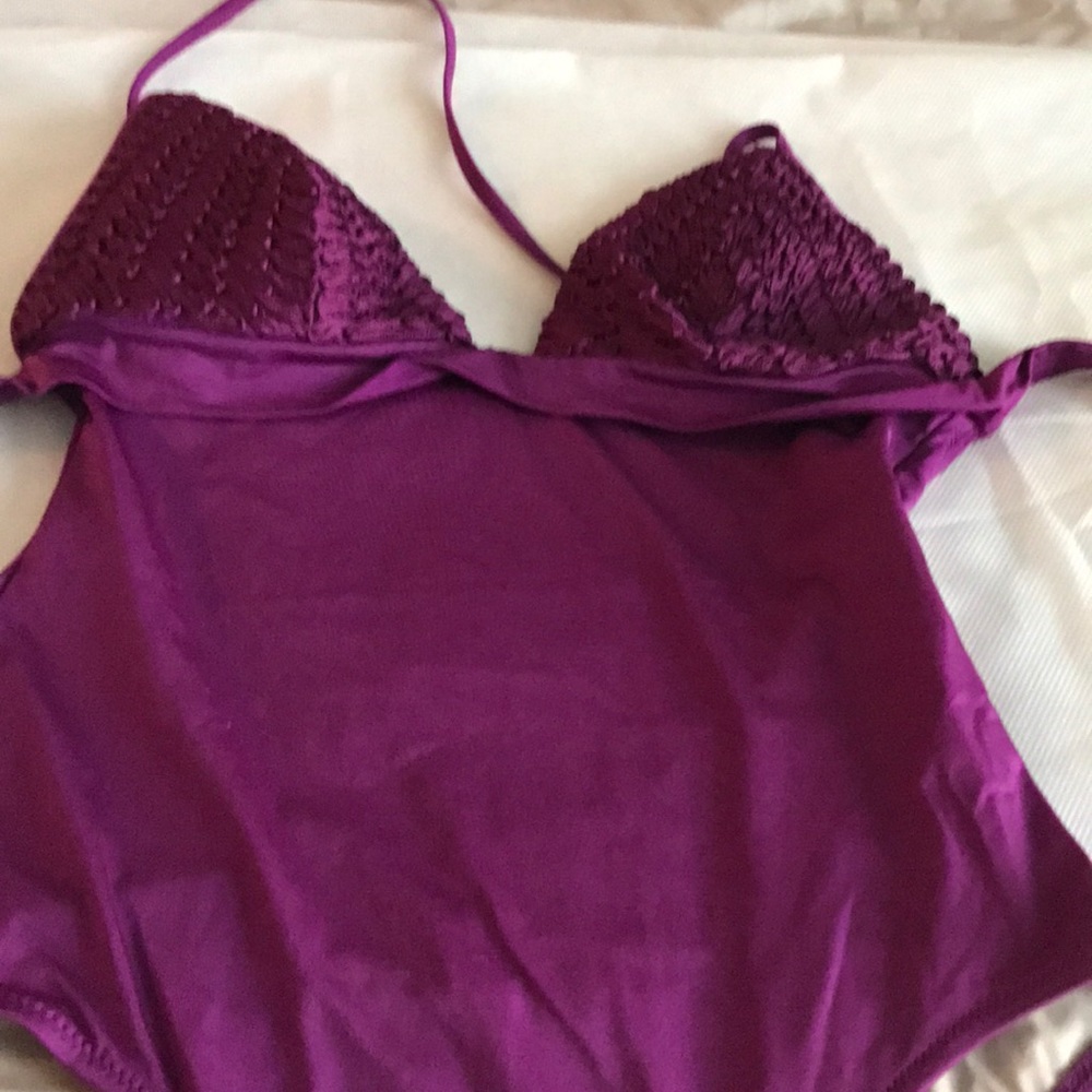 La Perla Purple Crochet Bust One-Piece Swimsuit